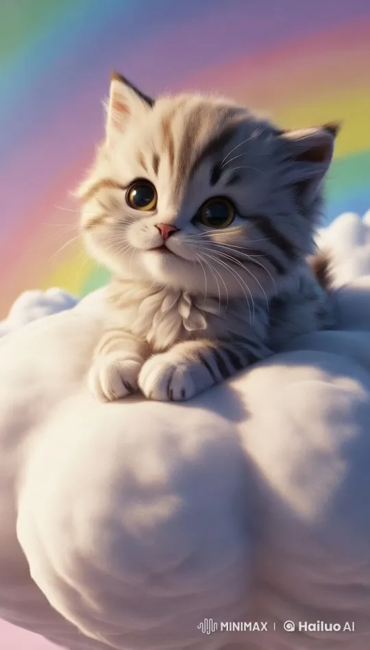Fluffy Kitten Nests on Cloud in Magical Sky – AI Generated Video | Hailuo AI