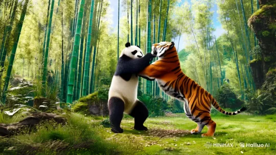 Panda vs. Tiger: A Cinematic Forest Battle – AI Generated Video | Hailuo AI