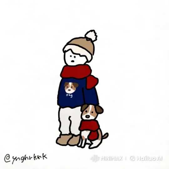 Boy and Dog Joyfully Spin in Cozy Winter Outfits – AI Generated Video | Hailuo AI