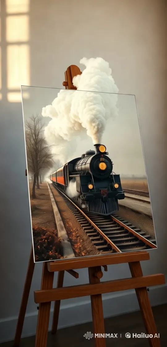 Vintage Steam Train Advances Through Autumnal Landscape – AI Generated Video | Hailuo AI