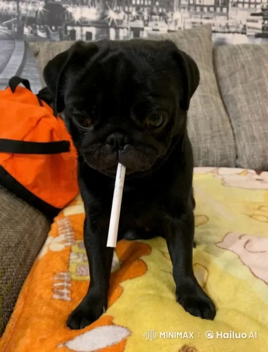 Pug with Cigarette in Artistic Living Room – AI Generated Video | Hailuo AI