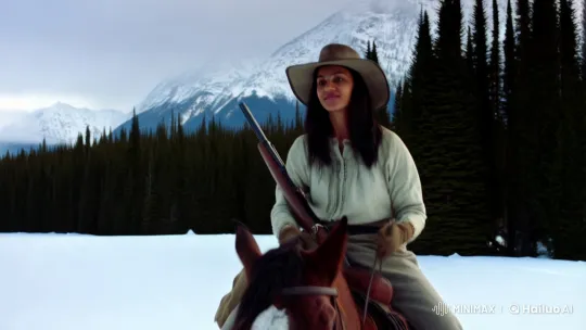 Woman Bravely Rides Through Snowy Wilderness – AI Generated Video | Hailuo AI