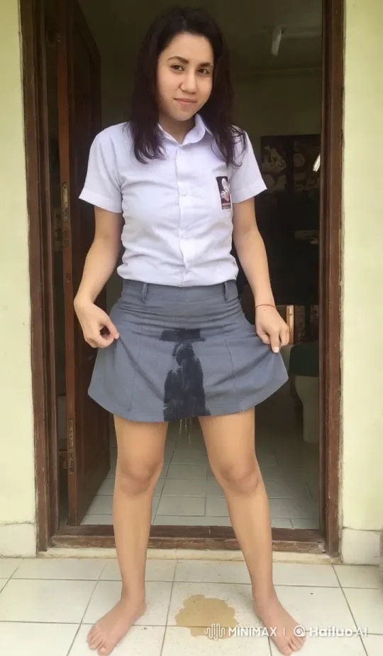 Young Woman in School Uniform Embarrassed by Stain – AI Generated Video | Hailuo AI