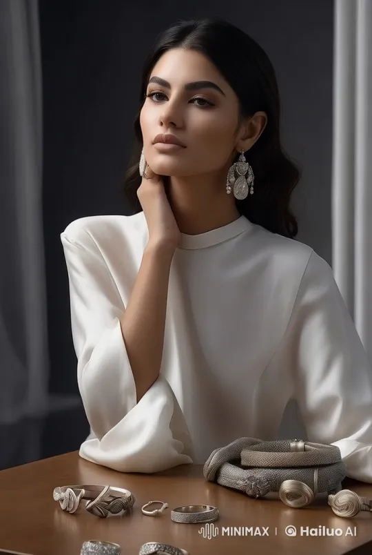 Iranian Model Showcases Minimalist Silver Jewelry – AI Generated Video | Hailuo AI