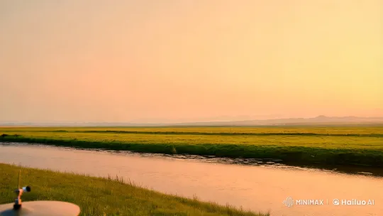 Morning Steppe: Drummer's Serenity Amidst Nature's Beauty – AI Generated Video | Hailuo AI