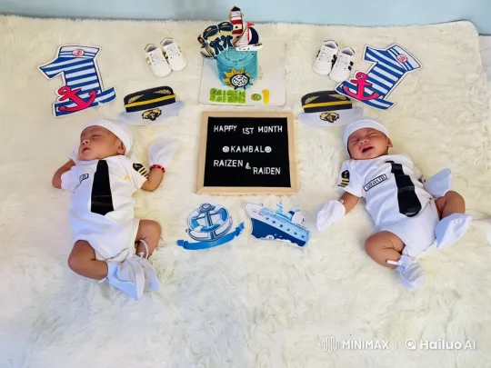 1st Month Celebration: Dancing Twins in Nautical Theme – AI Generated Video | Hailuo AI