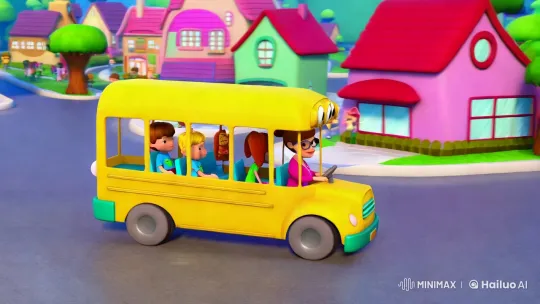 Quaint Town Life: Whimsical School Bus and Characters – AI Generated Video | Hailuo AI
