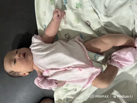 Newborn Baby in Delicate Pink Outfit on Patterned Blanket – AI Generated Video | Hailuo AI