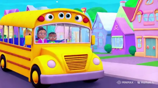 Quaint Town Life: Cartoonish 3D School Bus Adventure – AI Generated Video | Hailuo AI