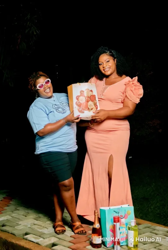 Two Women Celebrate Outdoors at Night with Gift Bag – AI Generated Video | Hailuo AI