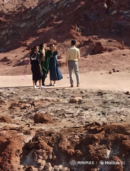 Man and Girls Chase Across Rocky Terrain – AI Generated Video | Hailuo AI