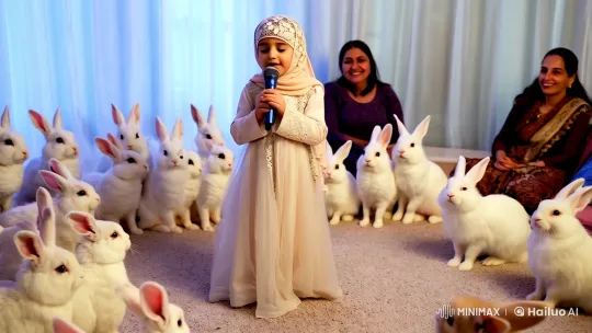 Young Girl Recites to Enchanted Animals and Proud Family – AI Generated Video | Hailuo AI