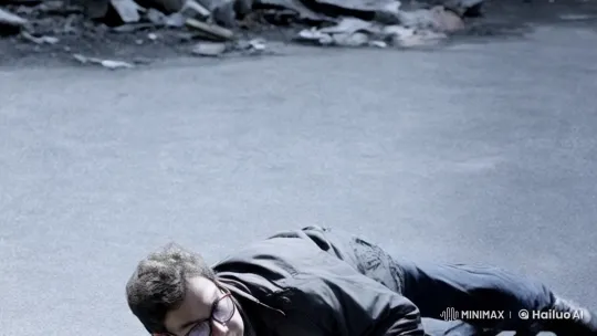 Urban Action Scene: Man in Jacket and Glasses Jumps, Rolls, Draws Gun – AI Generated Video | Hailuo AI