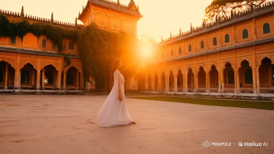 Elegant Figure in Sunlit Palace Setting – AI Generated Video | Hailuo AI