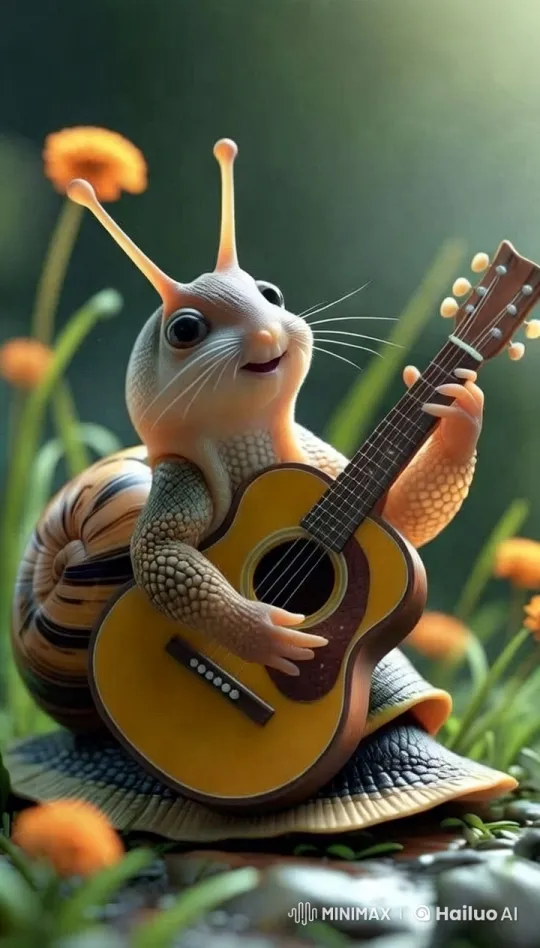 Snail Guitarist Serenades in a Vibrant Meadow – AI Generated Video | Hailuo AI