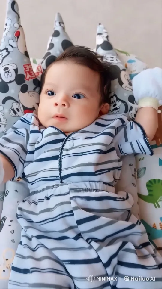 Baby on Mickey Cushion in Soft, Playful Scene – AI Generated Video | Hailuo AI