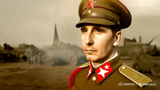 Soviet Soldier in Dramatic Cinematic Battlefield Scene – AI Generated Video | Hailuo AI