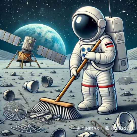Astronaut Cleans Moon's Surface with Broom – AI Generated Video | Hailuo AI