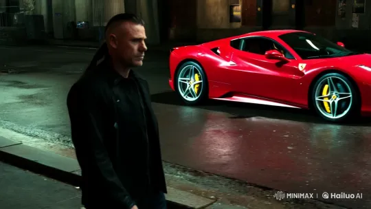 Gangster Strides to Ferrari in Urban Tracking Shot – AI Generated Video | Hailuo AI