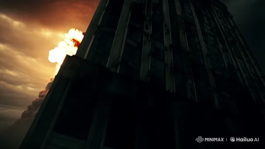 Dramatic Descent: Skyscraper Amidst Apocalypse – AI Generated Video | Hailuo AI