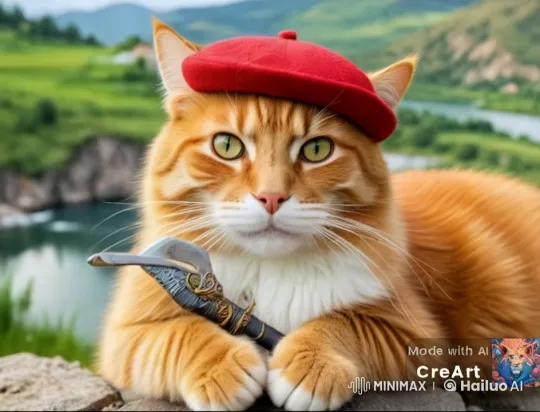 Charming Kitten Plays with Dagger in Pastoral Setting – AI Generated Video | Hailuo AI