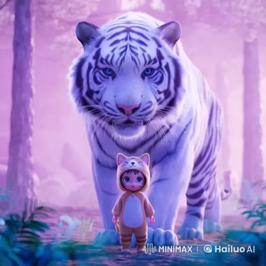 Child and Guardian Tiger in Cinematic Forest Journey – AI Generated Video | Hailuo AI