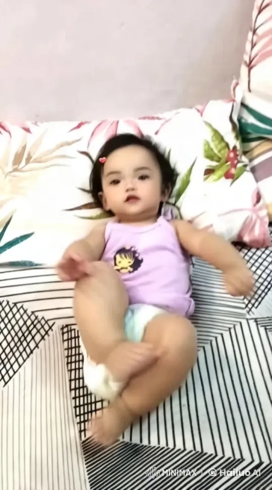 Baby's Joyful Play on Black-and-White Bed – AI Generated Video | Hailuo AI
