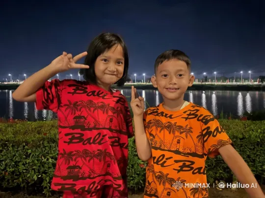 Nighttime Riverside Playful Fight Between Children – AI Generated Video | Hailuo AI