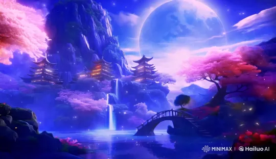 Magical Moonlit Pagoda Landscape in Live2D Animation – AI Generated Video | Hailuo AI