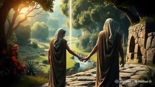 Couple's Tranquil Walk Through Contrasting Gardens – AI Generated Video | Hailuo AI