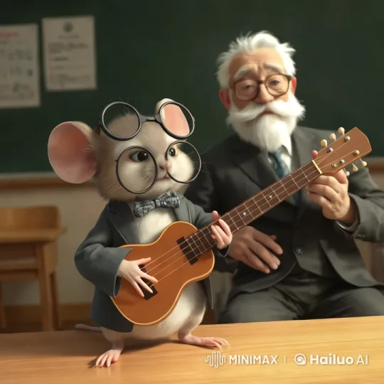 Mouse in Glasses Plays Guitar for Delighted Teacher – AI Generated Video | Hailuo AI