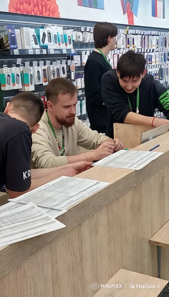 Male Friends Bonding in Bustling Electronics Store – AI Generated Video | Hailuo AI