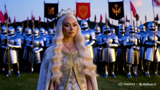 Queen Evangeline Frostheart Commands Her Army at Twilight – AI Generated Video | Hailuo AI