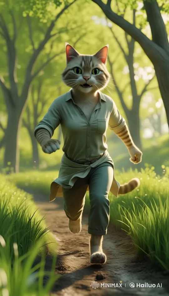 Energetic Cat Runs Through Spring Forest - 3D Animation – AI Generated Video | Hailuo AI