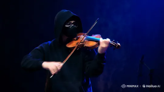 Mysterious Violinist Plays Haunting Music in Dim Light – AI Generated Video | Hailuo AI
