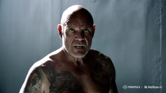 Rugged Inmate's Intense Gaze Captivates in Prison Setting – AI Generated Video | Hailuo AI