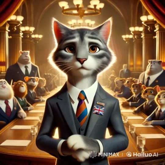 Anthropomorphic Cat in Grand Courtroom Setting – AI Generated Video | Hailuo AI