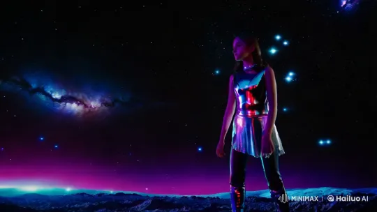 Futuristic Girl in Space with Vibrant Starry Background – AI Generated Video | Hailuo AI