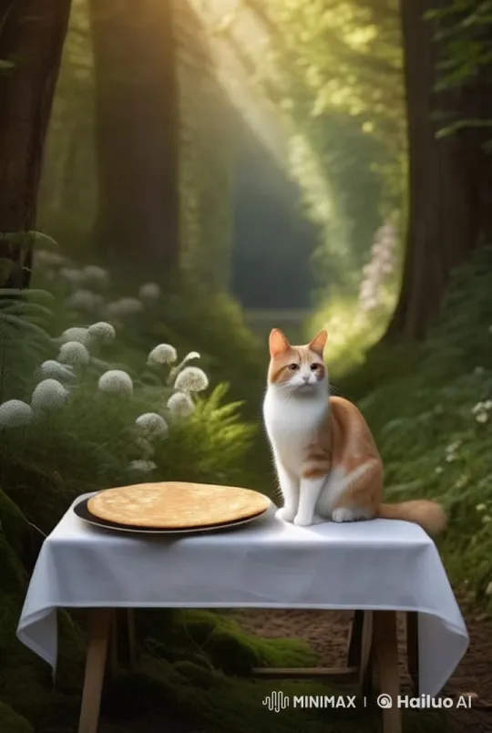 Forest Serenity: Cat, Pancake, and Nature's Beauty – AI Generated Video | Hailuo AI
