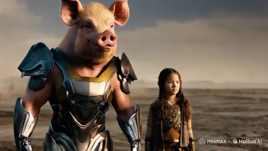Gritty-Surreal Warrior and Resilient Girl in Desolate Landscape – AI Generated Video | Hailuo AI