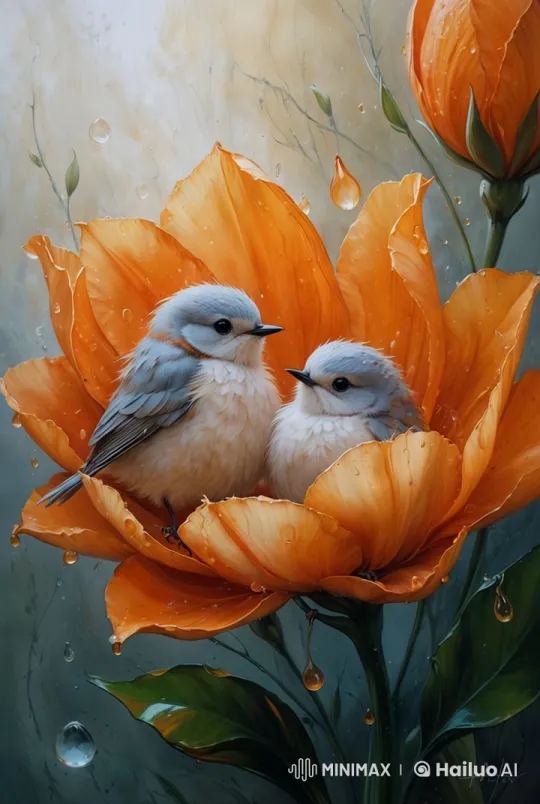 Serene Close-up of Birds in Flower Petals – AI Generated Video | Hailuo AI