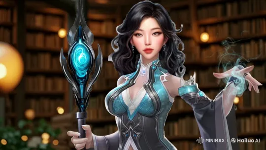 Mystical Sorceress Conjures Magic in Grand Library – AI Generated Video | Hailuo AI
