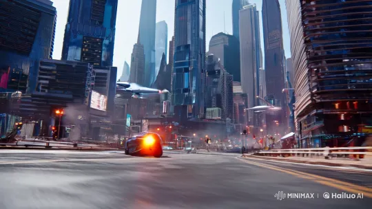 Sleek Car Navigates Missiles in Dynamic City Chase – AI Generated Video | Hailuo AI