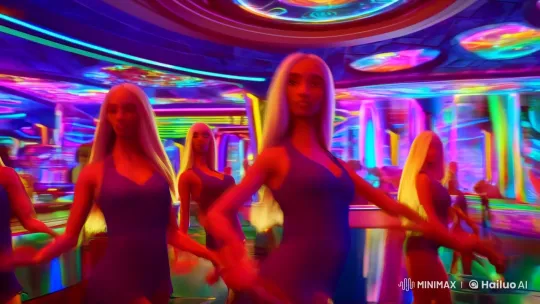 Futuristic Dance in Neon Game Room with Graceful Women – AI Generated Video | Hailuo AI