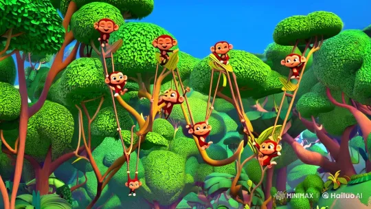 Monkeys Escape Crocodile in Joyful Jungle Adventure – AI Generated Video | Hailuo AI