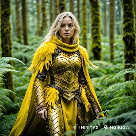 Woman in Yellow Armor in Enchanted Forest – AI Generated Video | Hailuo AI