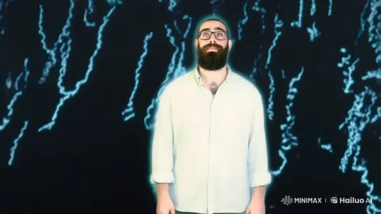Ethereal Ascension: A Bearded Man Transcends in Digital Light – AI Generated Video | Hailuo AI