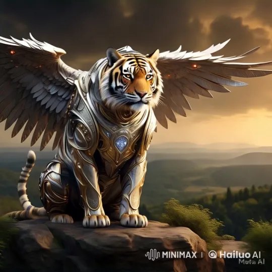 Winged Tiger in Armor Over Majestic Landscape – AI Generated Video | Hailuo AI