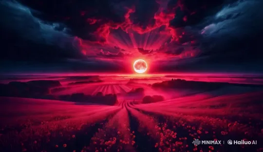 Surreal Crimson Landscape with Dramatic Sunset – AI Generated Video | Hailuo AI