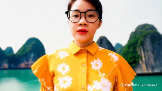 Vietnamese Woman Glides Gracefully Over Halong Bay – AI Generated Video | Hailuo AI